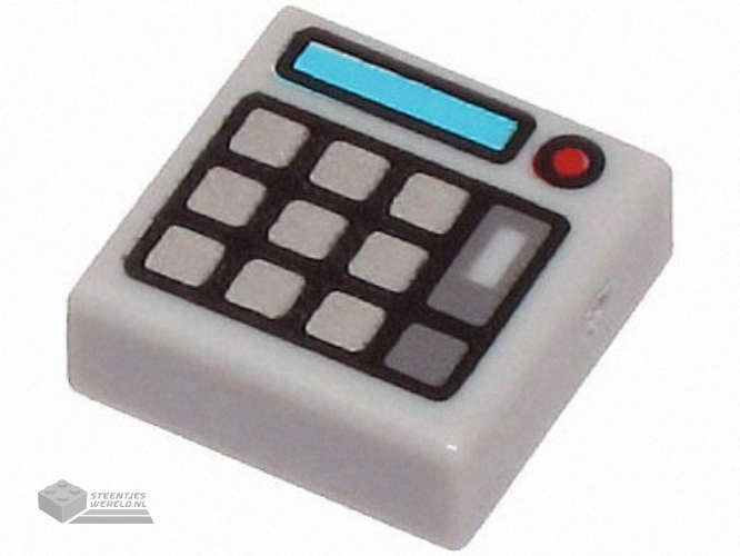 3070pb174 – Tile 1 x 1 with Keypad Buttons, Medium Azure Screen and Red Light (Calculator) Pattern