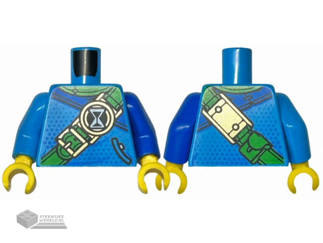 973pb5346c01 – Torso Robe with Blue Shoulder and Dots, Bright Green Neck and Belt with Hourglass and Gold Buckles, Pocket with Black Outline Pattern / Blue Arm Left / Dark Azure Arm Right / Yellow Hands