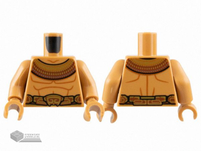 973pb4999c01 – Torso Bare Chest with Dark Orange Muscle Contours, Reddish Brown Mantle and Belt with Gold Decoration Pattern / Medium Nougat Arms / Medium Nougat Hands