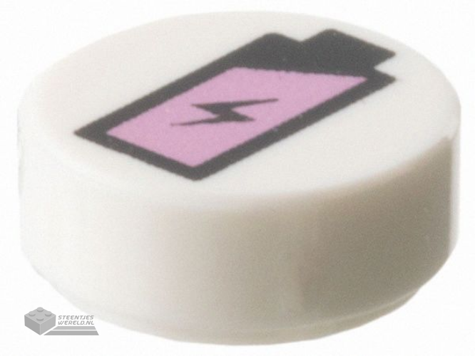 98138pb396 – Tile, Round 1 x 1 with Black and Metallic Pink Battery Charge Pattern