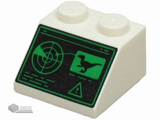 3039pb152 – Slope 45 2 x 2 with Black and Green Control Screen with Radar, Lines, Dinosaur and Warning Sign Pattern