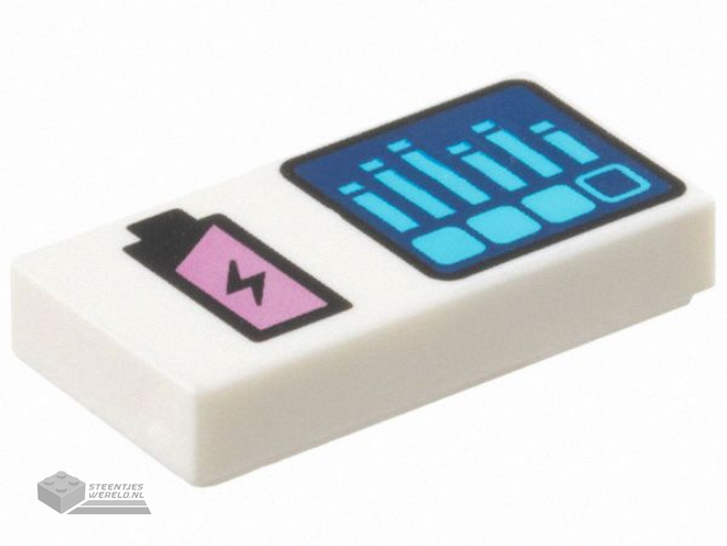 3069pb1206 – Tile 1 x 2 with Black and Metallic Pink Battery Charge and Dark Blue Screen with Dark Azure Bar Graph Pattern