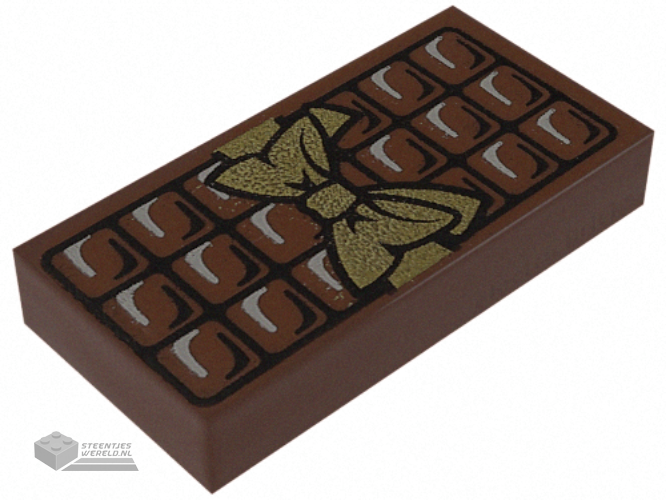 3069pb0440 – Tile 1 x 2 with Candy Bar Chocolate Blocks and Gold Bow Pattern