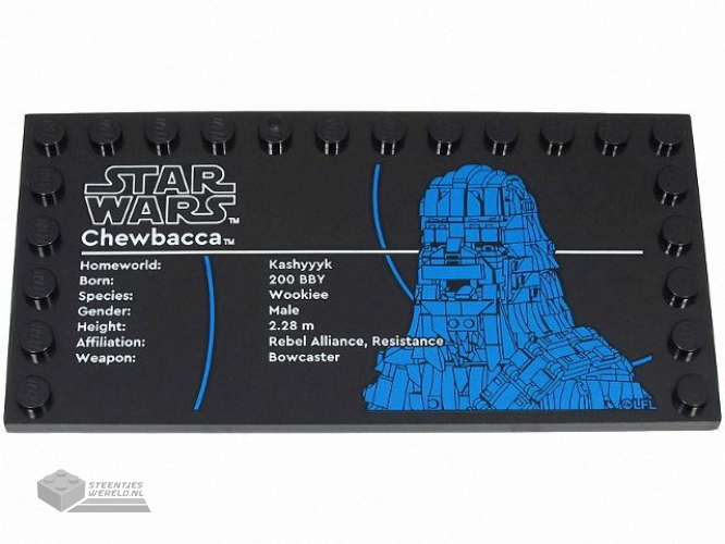 6178pb039 – Tile, Modified 6 x 12 with Studs on Edges with Star Wars Logo and 'Chewbacca' Pattern