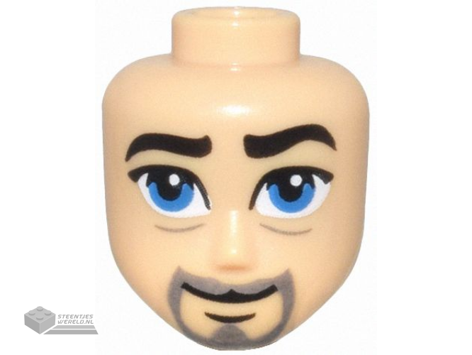 104942 – Mini Doll, Head Friends Male Large with Thick Black Eyebrows and Chin Dimple, Blue Eyes, Dark Bluish Gray Goatee, Grin Pattern