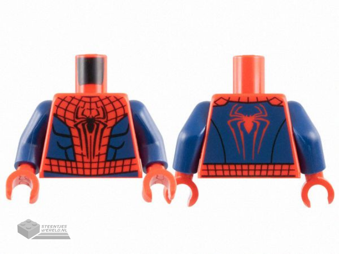 973pb5370c01 – Torso Spider-Man Costume with Black Webbing, Spider with Long Legs, Dark Blue Side Panels and Waist Pattern / Dark Blue Arms / Red Hands