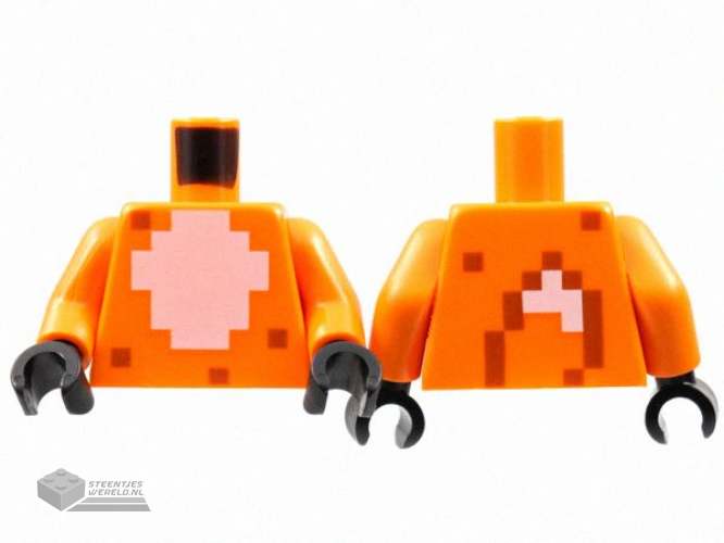 973pb4624c01 – Torso Minecraft Skin with Pixelated White Fur Chest, Fox Tail on Back Pattern / Orange Arms / Black Hands