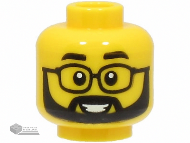 3626cpb3228 – Minifigure, Head Black Eyebrows, Glasses and Full Beard, Open Mouth Smile Pattern – Hollow Stud