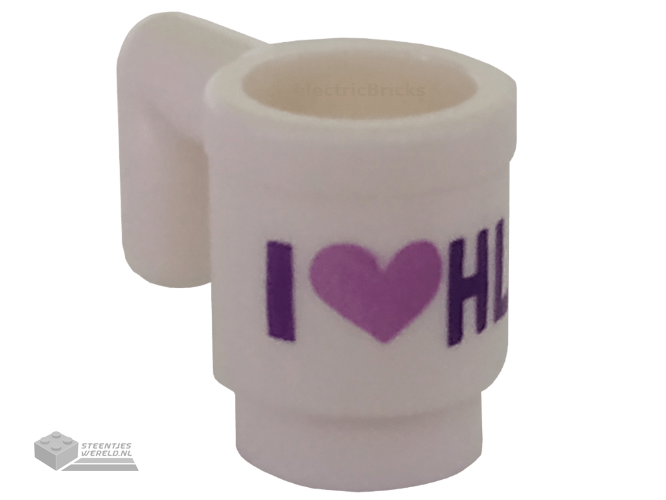 3899pb007 – Minifigure, Utensil Cup with Dark Purple and Medium Lavender ‘I’ Heart ‘HLC’ Pattern