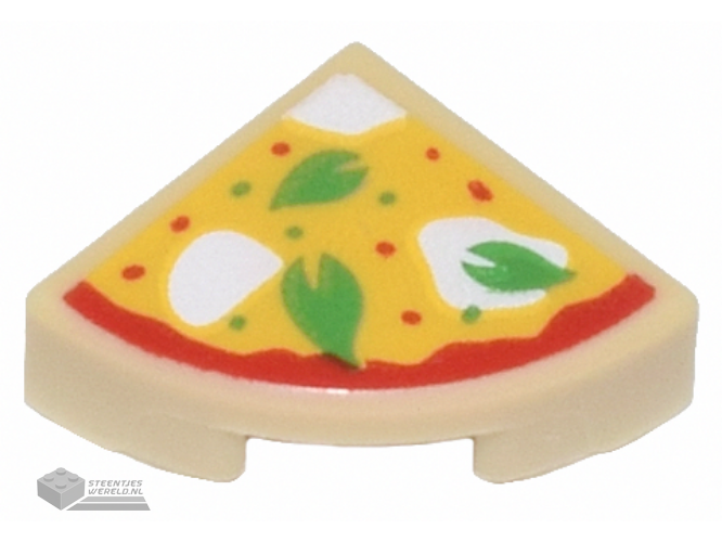 25269pb030 – Tile, Round 1 x 1 Quarter with Pizza Slice with Green Basil Leaves and White Mozzarella Cheese Pattern