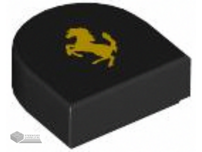 24246pb045 – Tile, Round 1 x 1 Half Circle Extended with Ferrari Logo, Yellow Horse Pattern