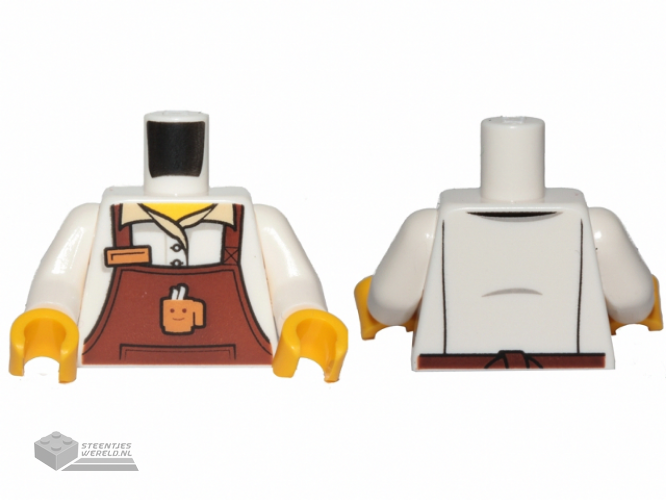 973pb3256c01 – Torso Reddish Brown Apron with Cup and Name Tag Pattern / White Arms / Yellow Hands