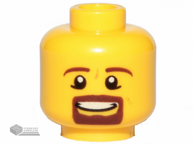 3626cpb0852 – Minifigure, Head Male Brown Beard and Eyebrows, Goatee, Pupils, Teeth Pattern – Hollow Stud