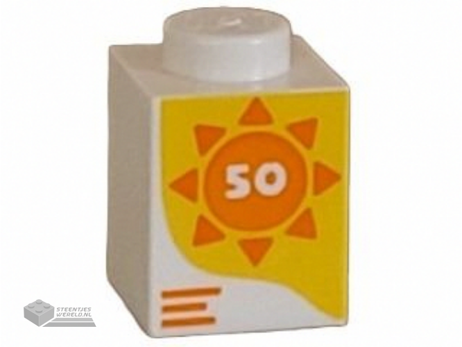 3005pb060 – Brick 1 x 1 with Number 50 in Orange Sun on Yellow Background Pattern