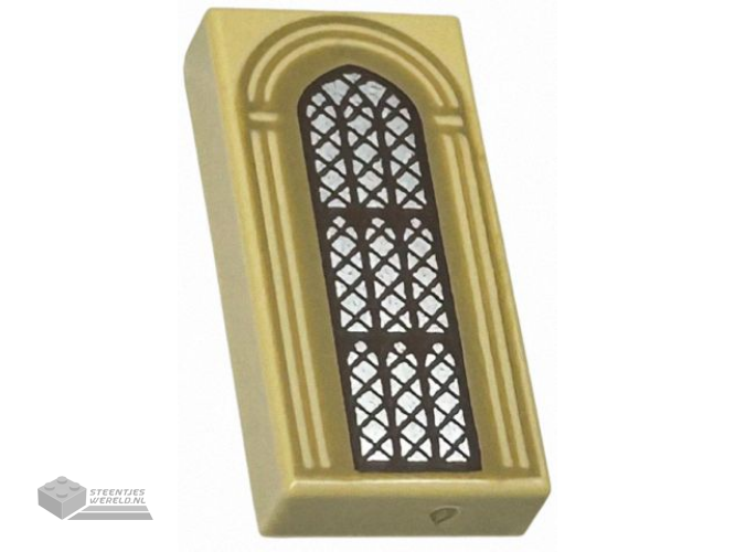 3069pb1190 – Tile 1 x 2 with Silver Arched Window with Dark Brown Lattice and Dark Tan Arches Pattern