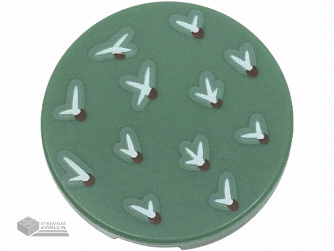 14769pb646 – Tile, Round 2 x 2 with Bottom Stud Holder with White and Dark Brown Cactus Needles Pattern