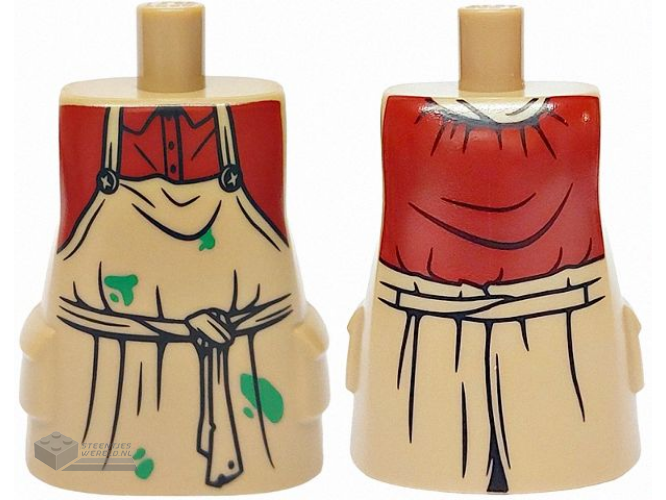 37777pb04 – Torso Large, Long Coat with Molded Pockets with Apron, Dark Red Shirt, Green Paint Splotches, Black Tied Belt and Creases Pattern