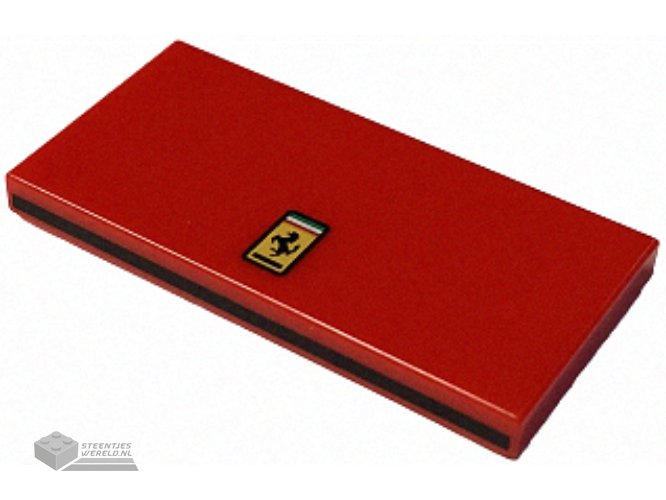 87079pb1449 – Tile 2 x 4 with Ferrari Logo on Top and Black Stripe on Side Pattern