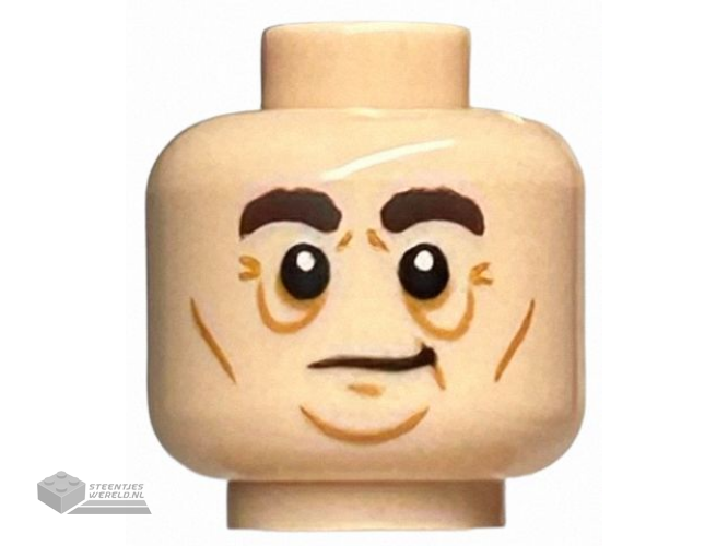 3626cpb2167 – Minifigure, Head Dark Brown Bushy Eyebrows, Medium Nougat Contour Lines and Chin Pattern – Hollow Stud