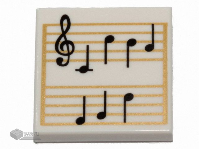 3068pb1291 – Tile 2 x 2 with Sheet Music, Black Treble Clef and Music Notes on Gold Staves Pattern