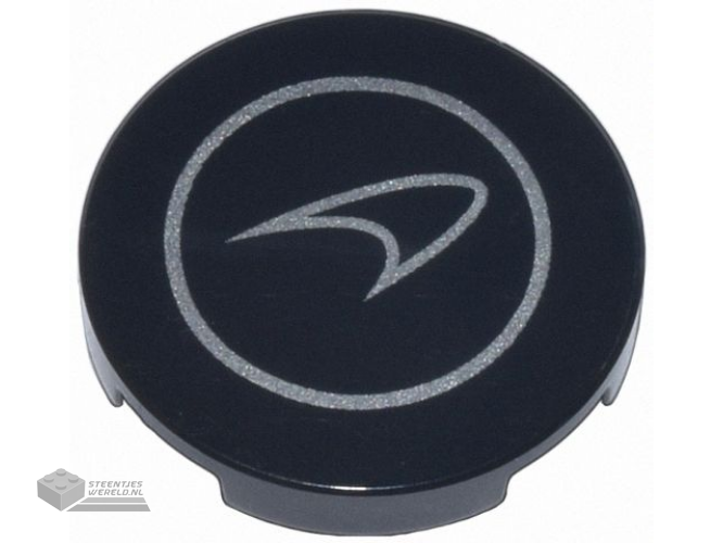 14769pb705 – Tile, Round 2 x 2 with Bottom Stud Holder with Silver McLaren Logo in Circle Pattern