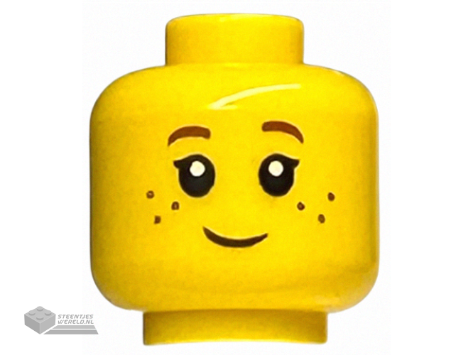 3626cpb0690 – Minifigure, Head Child Black Eyelashes, Dark Red Eyebrows, Freckles Pattern – Hollow Stud