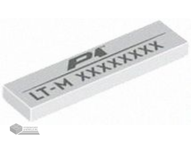 2431pb891 – Tile 1 x 4 with Dark Silver ‘P1’, ‘LT-M’ and 8-Digit Serial Number Pattern