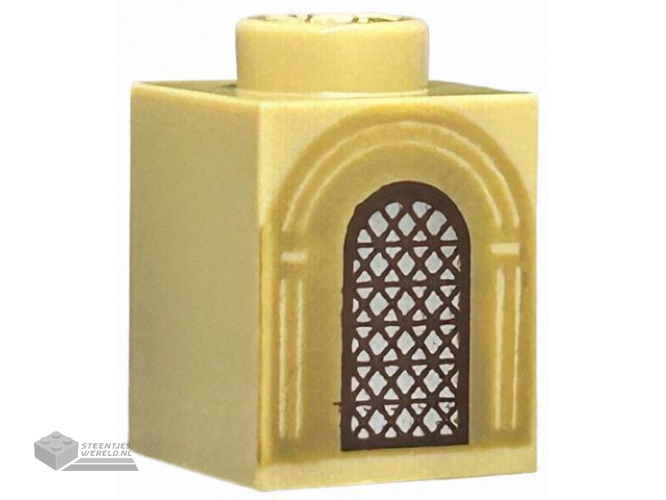 3005pb063 – Brick 1 x 1 with Silver Arched Window with Dark Brown Lattice and Dark Tan Arches Pattern