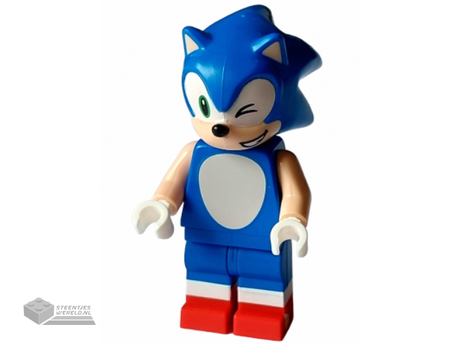 son001 – Sonic the Hedgehog – Light Nougat Face and Arms, Winking, Open Mouth Smile to Left