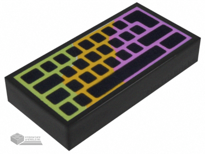 3069pb1205 – Tile 1 x 2 with Computer Keyboard, Dark Pink, Bright Light Orange, and Lime RGB Pattern