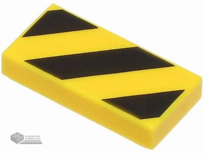 3069pb1035 – Tile 1 x 2 with Black and Yellow Danger Stripes (Small Yellow Corners) Pattern