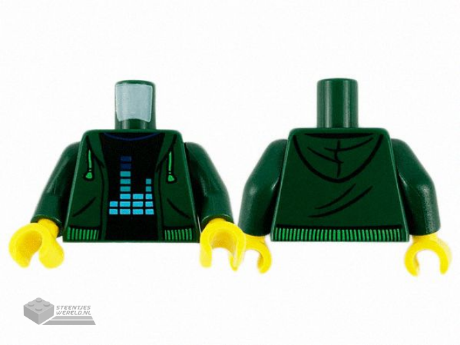 973pb3780c01 – Torso Hoodie with Bright Green Drawstrings and Waistband over Black Shirt with Equalizer Bars Pattern / Dark Green Arms / Yellow Hands