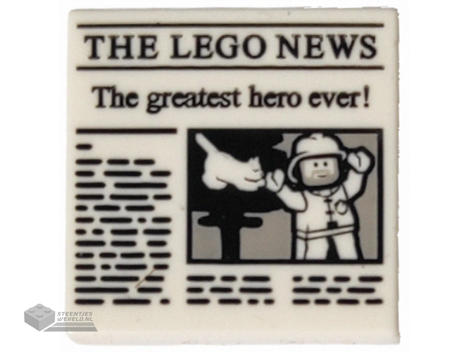 3068pb1105 – Tile 2 x 2 with Newspaper 'THE LEGO NEWS' and 'The greatest hero ever!' Pattern