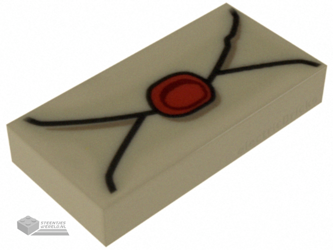 3069pb0730 – Tile 1 x 2 with Envelope with Red Wax Seal and Dark Tan Highlights Pattern