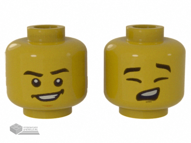 3626cpb1974 – Minifigure, Head Dual Sided Black Eyebrows, Wide Smile, Chin / Eyes Closed, Singing Pattern – Hollow Stud