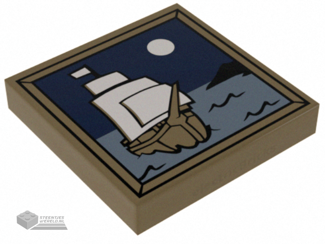 3068pb0408 – Tile 2 x 2 with Sailing Ship and Moon Pattern