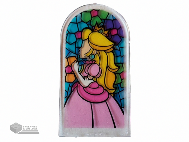 65066pb09 – Glass for Door Frame 1 x 6 x 7 Arched with Notches and Rounded Pillars with Stained Glass and Princess with Bright Pink and Dark Pink Dress Pattern