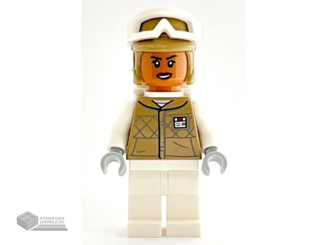 sw1185 – Hoth Rebel Trooper Dark Tan Uniform and Helmet, White Legs and Backpack, Female