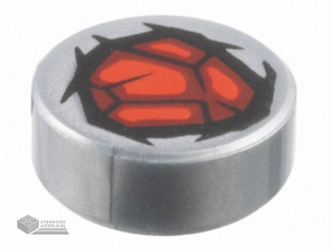 98138pb391 – Tile, Round 1 x 1 with Red, Dark Red, and Black Rock Pattern (Marvel Comics Bloodstone Gem)