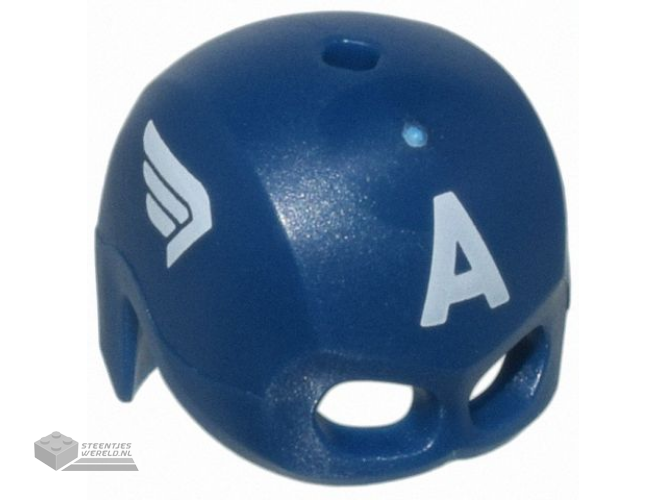 49556pb02 – Minifigure, Headgear Helmet Mask, Hole on Top with White Letter A and Wings on Sides Pattern (Captain America)