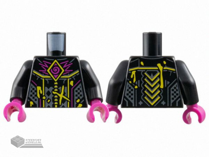 973pb5784c01 – Torso Armor, Magenta Spiral and Zigzags, Yellow Lines, Splotches and Chevrons, Dark Bluish Gray Trim Pattern / Black Arms / Magenta Hands