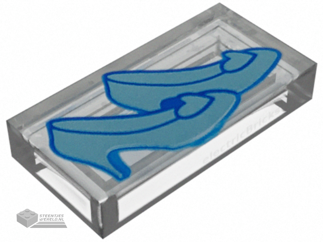 3069pb0879 – Tile 1 x 2 with Metallic Light Blue Glass Slippers Pattern