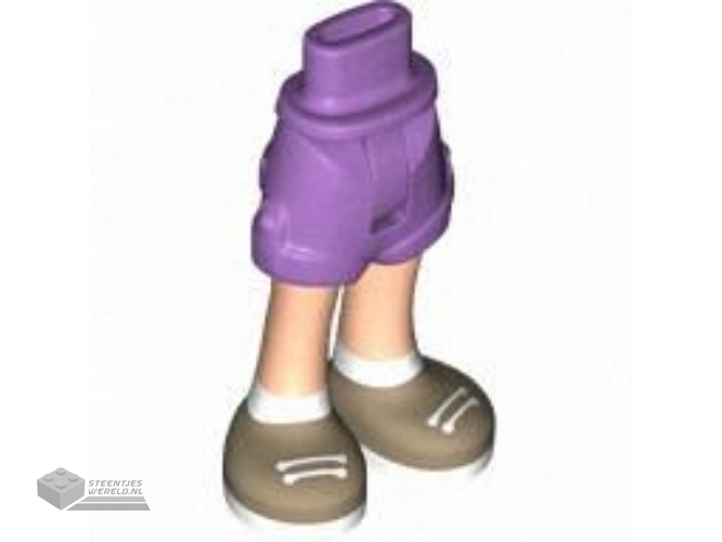 1826cc00pb010 – Mini Doll Hips and Shorts with Molded Light Nougat Legs and Printed Dark Tan Shoes with White Laces, Socks and Soles Pattern – Thin Hinge