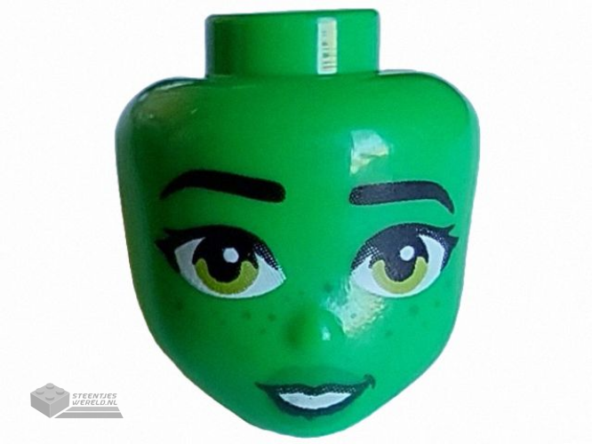 109876 – Mini Doll, Head Friends with Black Eyebrows and Eyelashes, Lime Eyes, Green Lips and Freckles, Open Mouth Smile with White Teeth Pattern