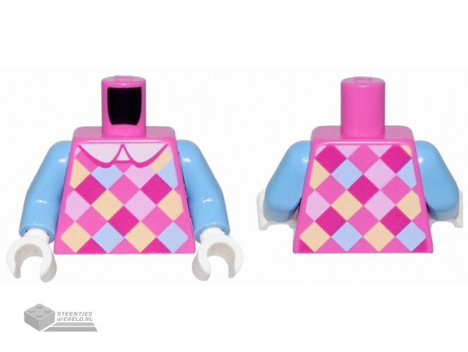 973pb5580c01 – Torso Dress with White Collar and Magenta, Bright Pink, Bright Light Blue, and Bright Light Yellow Checkered Pattern / Medium Blue Arms / White Hands