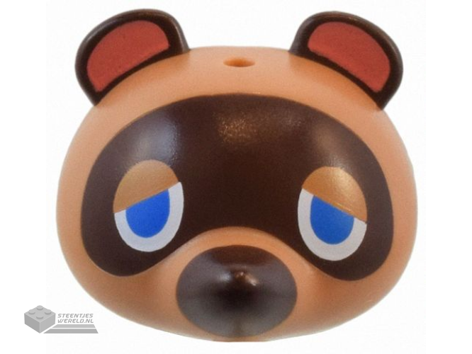 105196pb01 – Minifigure, Head, Modified Raccoon with Molded Dark Brown Face, Ears, and Nose and Printed Coral Auricles and Blue Eyes Pattern