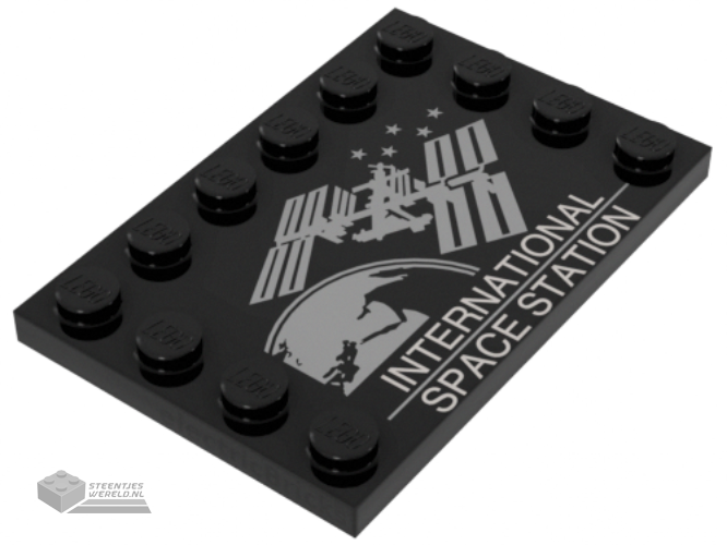 6180pb123 – Tile, Modified 4 x 6 with Studs on Edges with ‘INTERNATIONAL SPACE STATION’ and Space Station Image Pattern