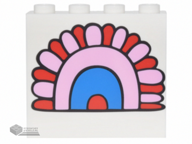 60581pb071 – Panel 1 x 4 x 3 with Side Supports – Hollow Studs with Red, Bright Pink and Blue Rainbow Arc Pattern