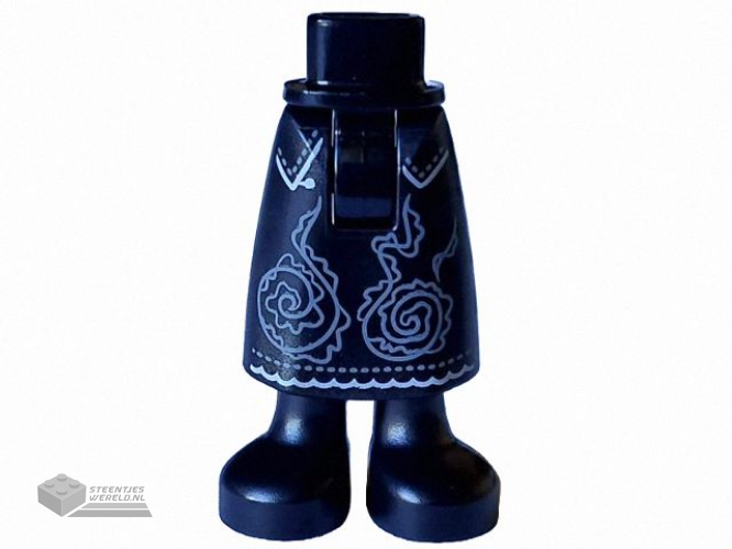 59595c00pb28 – Mini Doll Hips and Skirt Long with Light Bluish Gray and White Filigree and Black Boots Pattern – Thick Hinge