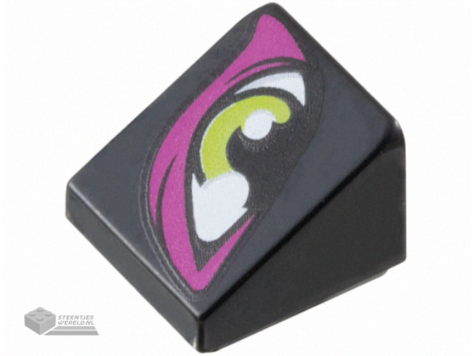 54200pb123 – Slope 30 1 x 1 x 2/3 with Lime Eye with Magenta Eye Shadow Pattern